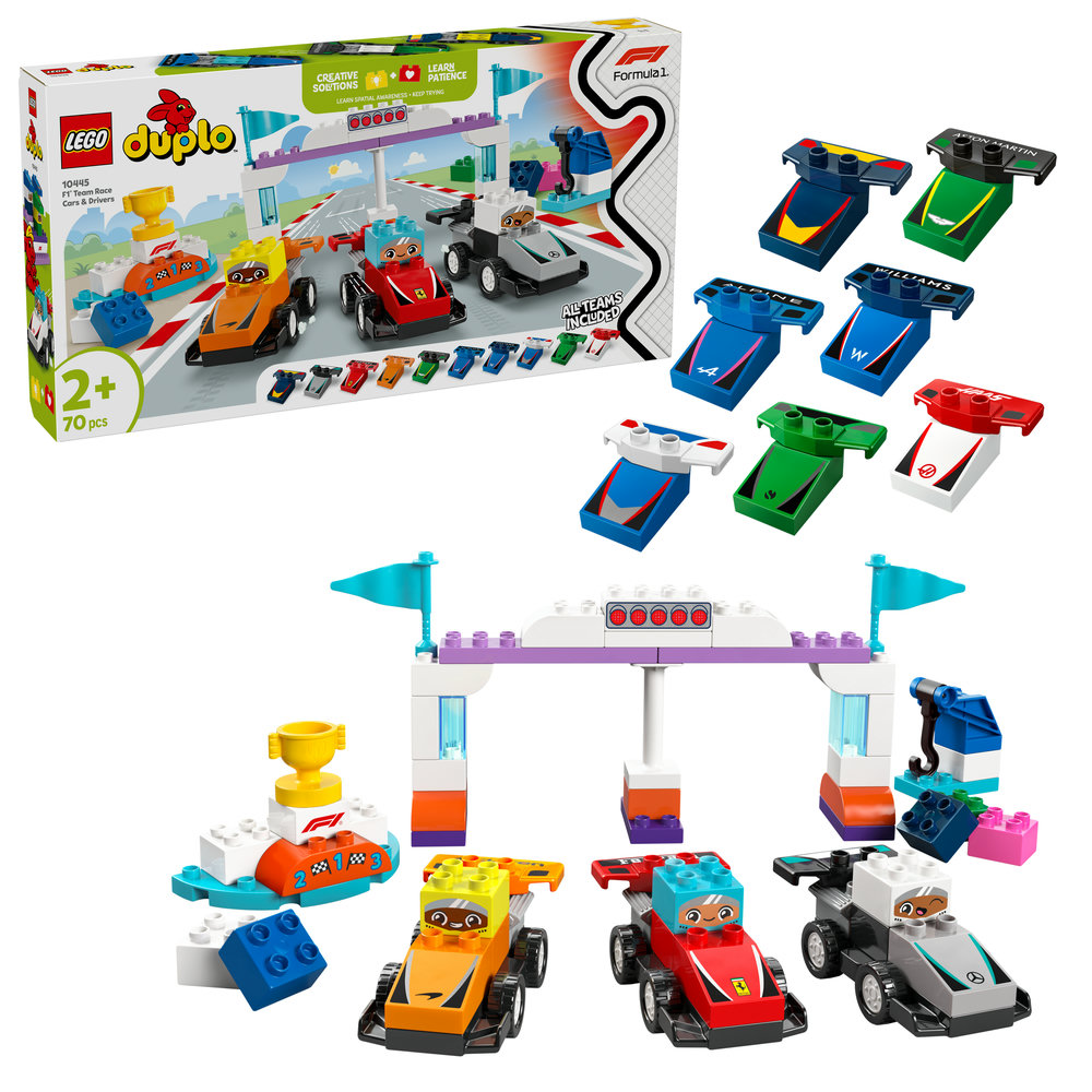 LEGO DUPLO Town F1 Team Race Cars & Drivers Building Toy for Family Fun 10445