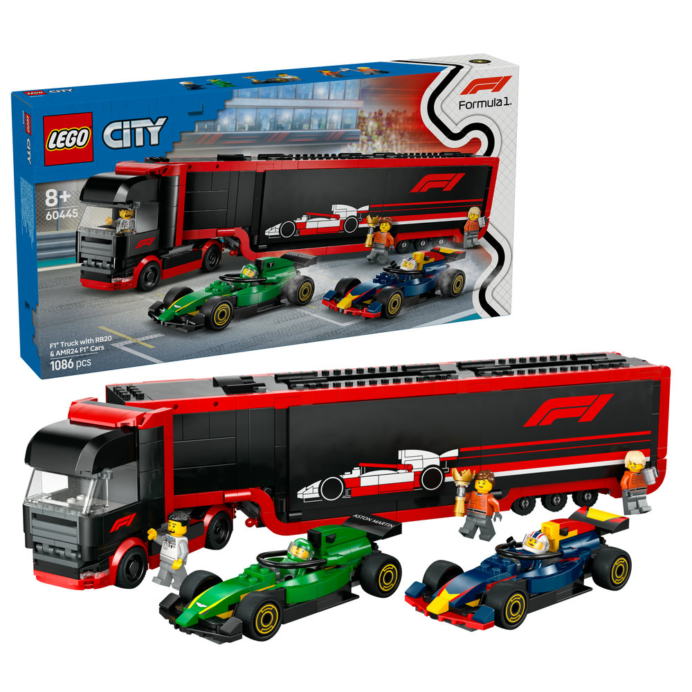 LEGO City F1 Truck with RB20 & AMR24 F1 Cars Toy Racing Transporter Set 60445