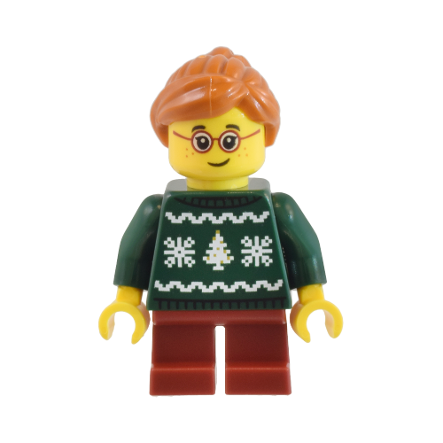 LEGO City Girl Daughter Child in Dark Green Christmas Holiday Sweater Minifigure from 60436